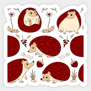 Hedgehogs Among the Flowers Pattern in Green and Red Sticker